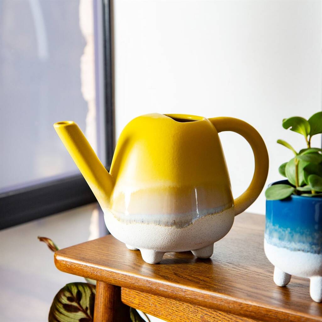 Yellow Glazed Ombre Stoneware Watering Can
