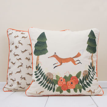 Woodland Fox And Rabbits Velvet Cushion, 2 of 4