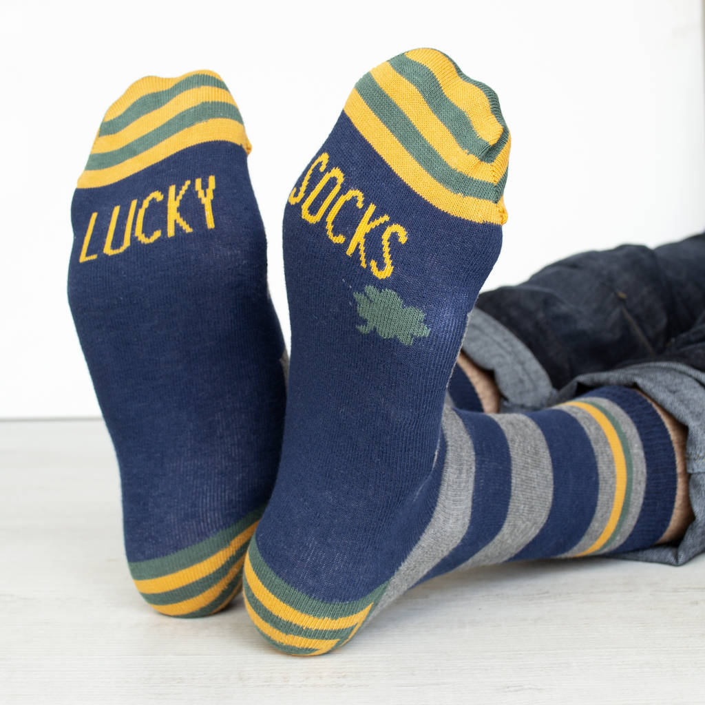 Men's Lucky Striped Slogan Socks By Solesmith
