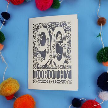 Personalised 90th Birthday Card Papercut Woodland Design, 5 of 10