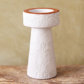 Stamped White And Terracotta Candlestick Holder, 3 of 10