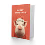 Cute Pig Wearing A Santa Hat And Cardigan Christmas Card, thumbnail 2 of 4