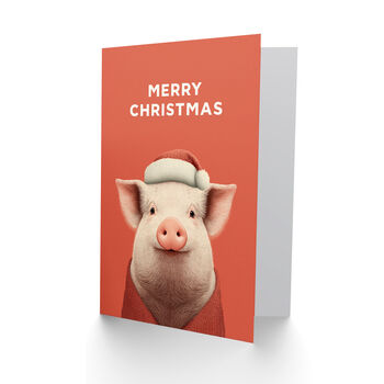 Cute Pig Wearing A Santa Hat And Cardigan Christmas Card, 2 of 4
