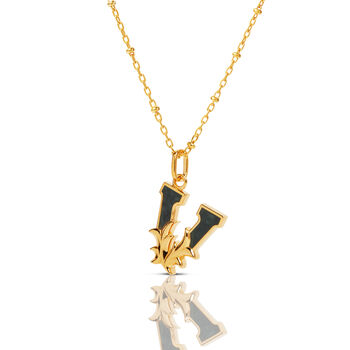 Gold Plated V Initial Necklace With Green Marble, 2 of 6