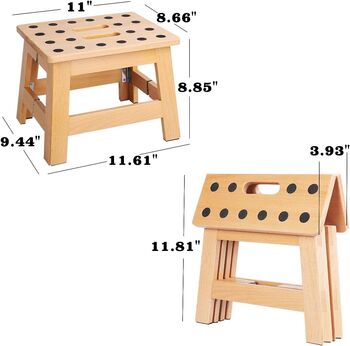 Foldable Wooden Step Stool Portable Stepping Chair, 3 of 8