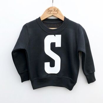 Personalised Kids Letter Sweatshirt In Black, 5 of 9