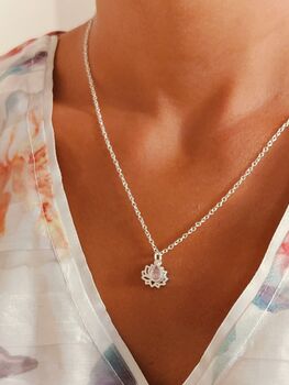 Pink Cubic Zirconia Lotus Sterling Silver Necklace, 3 of 9