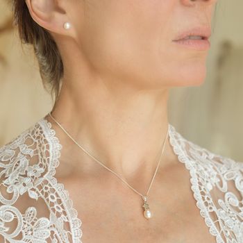 White Pearl Pendant With 6mm Stud Set, 2 of 11