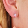 Sterling Silver Tiny Cross Stud Earrings, thumbnail 2 of 6