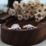 Mismatched Stegosaurus And Triceratops Dinosaur Stud Earrings In Sterling Silver, thumbnail 1 of 12