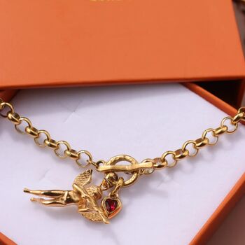 Angel Cherub Pendant Necklace Garnet, 9 of 11