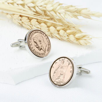 Farthing 90th 1934 Or 1935 Birthday Coin Cufflinks, 2 of 11