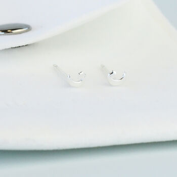 Sterling Silver Tiny Crescent Moon Stud Earrings, 2 of 4