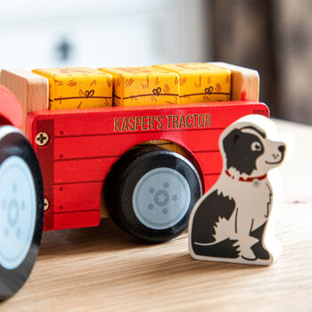 Personalised Wooden Farm Tractor And Trailer Birthday Gift, 2 of 7