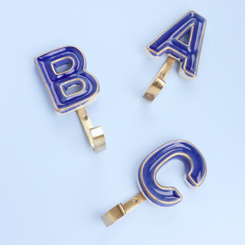 G Decor Alphabet Blue Crackle Hooks Antique Brass, 2 of 10