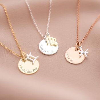 Sterling Silver Zodiac Charm Disc Personalised Necklace, 2 of 12