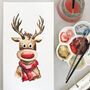 Red Nosed Reindeer Hand Painted Christmas Card, thumbnail 2 of 3