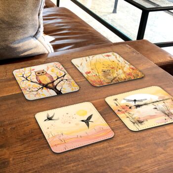 Whimsical Wildlife Set Of Four Pu Leather Coasters, 6 of 8