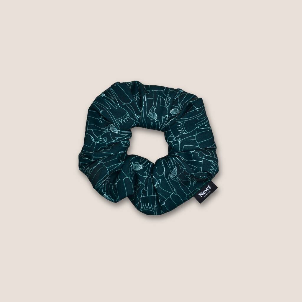 Tiny Dancers Print Green Silky Recycled Scrunchie