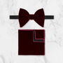 Mens Burgundy Oversize Velvet Bow Tie And Pocket Square, thumbnail 1 of 4