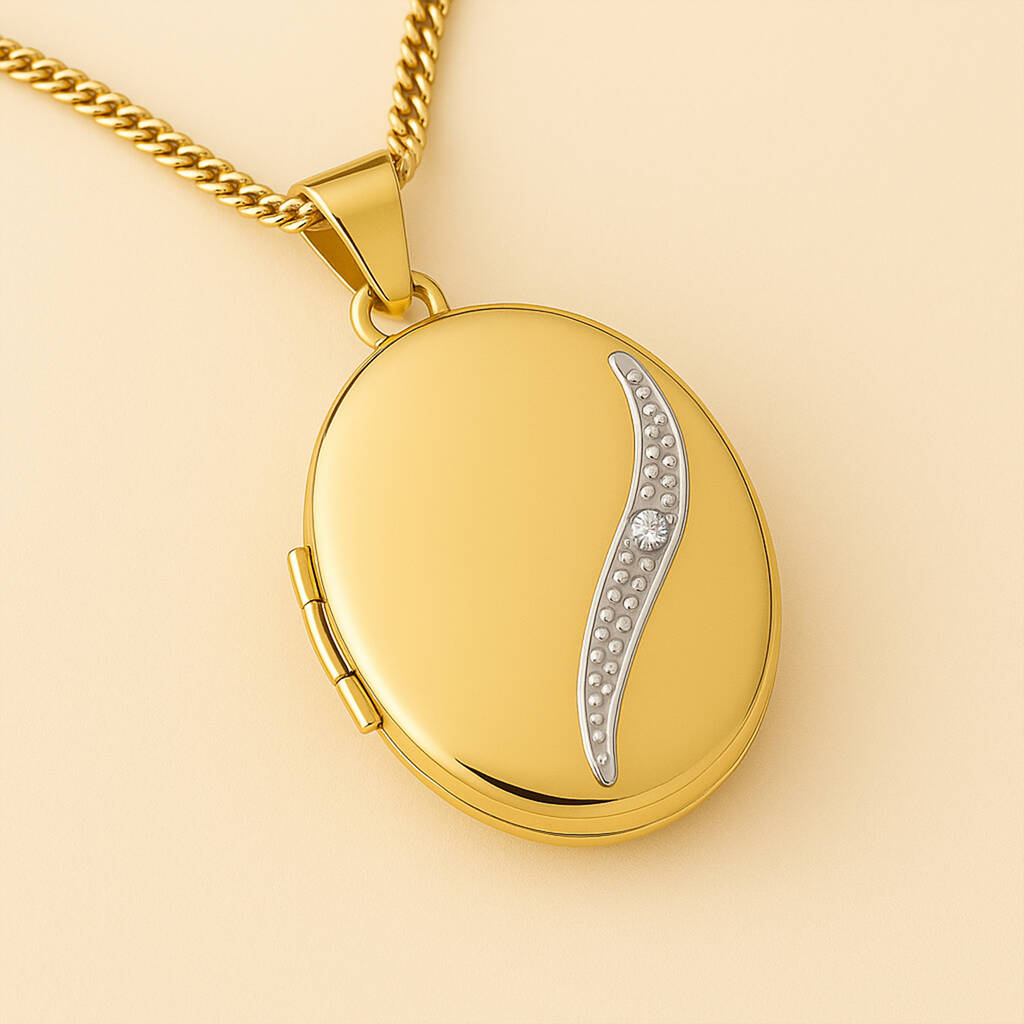 Personalised Large 9ct Mixed Yellow Gold Diamond Oval Locket, 1 of 8