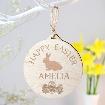 Personalised Easter Bunny Round Wooden Decoration, 2 of 5