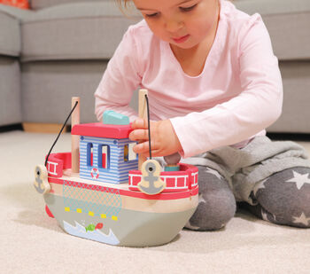 Wooden Fishing Trawler With Magnetic Fishing Game, 4 of 4