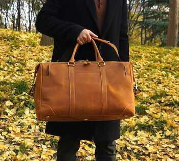 Stitched Detail Genuine Leather Holdall Vintage Look, 5 of 12