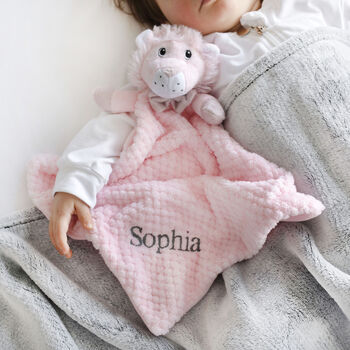Personalised Pink Lion Baby Comforter, 2 of 6