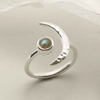 Sterling Silver Gemstone Moon Adjustable Rings, 4 of 8