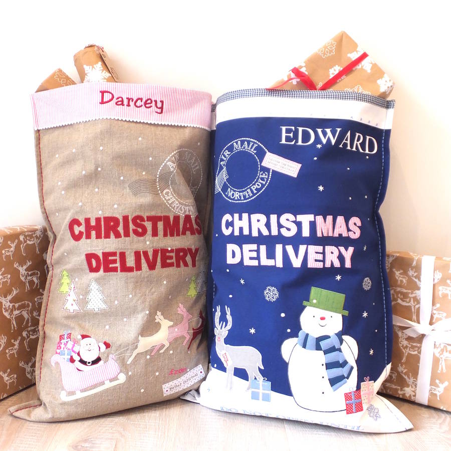 Blue Christmas Delivery Luxury Sack By Lime Tree London