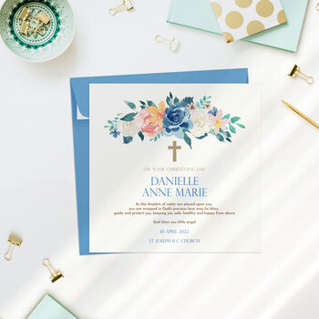 Communion, Christening Or Confirmation Card Blue Rose, 2 of 3