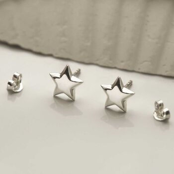 Sterling Silver Polished Star Studs, 7 of 8