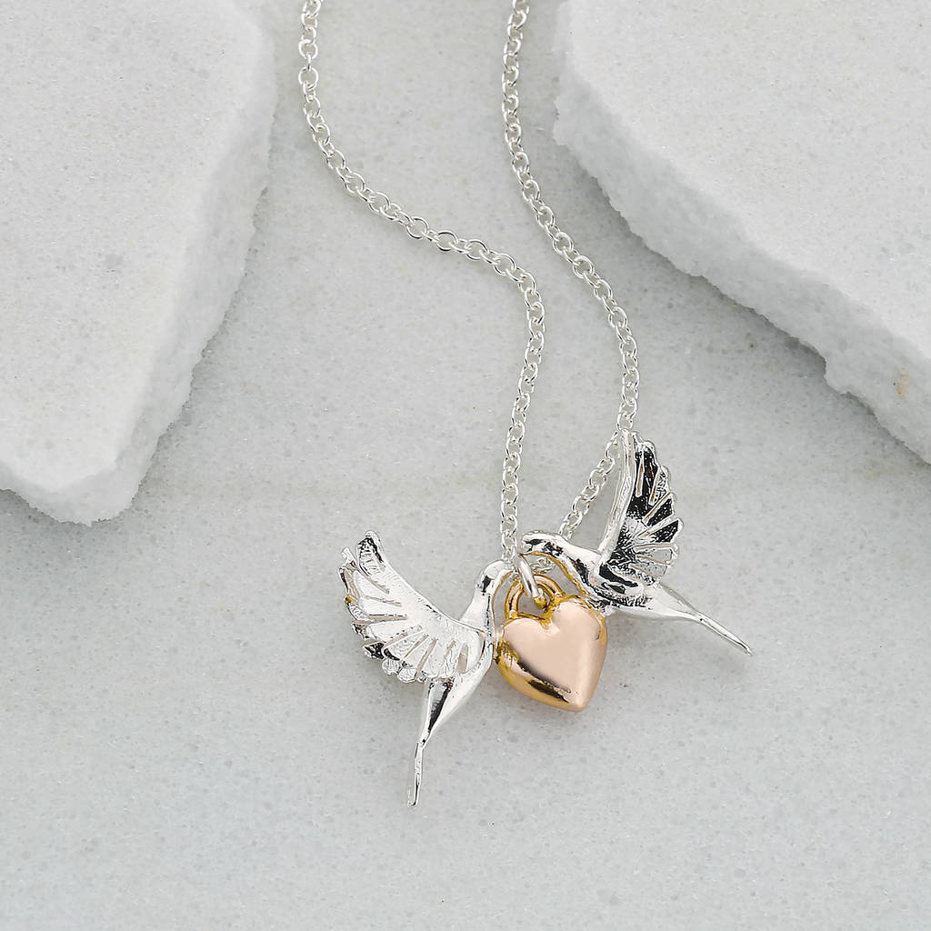 Lovey Dovey Two Doves And Heart Necklace, 1 of 3