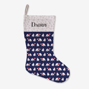 Personalised Christmas Stocking Navy Polar Bears Design, 2 of 4