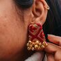 Small Red Handmade Fabric Ghungroo Earrings, thumbnail 1 of 3