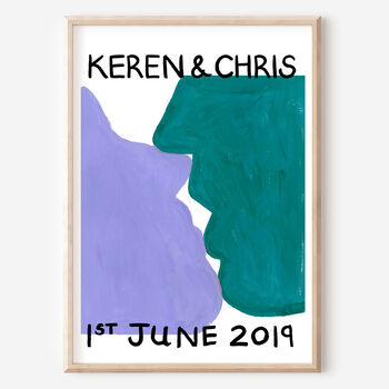 Personalised Kissing Lovers Wedding Anniversary Print, 3 of 4