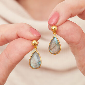 Labradorite Drop Gold Plated Silver Ball Stud Earrings, 6 of 12