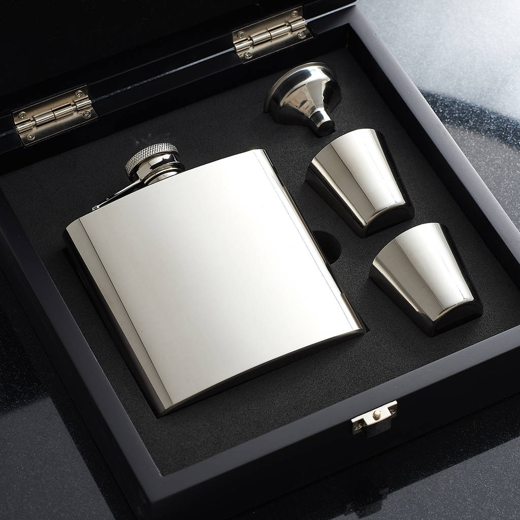 Personalised Hip Flask Box Set With Engraved Cups, 1 of 5