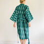 Cotton Wrap Kimono In Green Ikat Weave, thumbnail 5 of 7