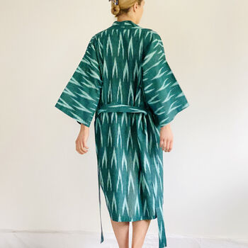 Cotton Wrap Kimono In Green Ikat Weave, 5 of 7