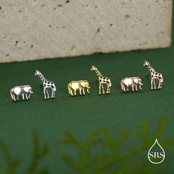 Sterling Silver Elephant And Giraffe Stud Earrings, 2 of 12