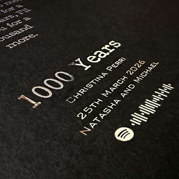 Metallic Personalised Song Lyrics Heart Print, 2 of 8