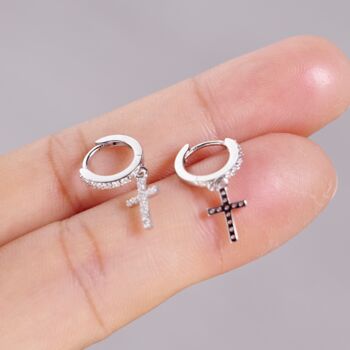 Cross Hoop Earrings Gold Paved Cross Earrings Dainty Hoop Earrings, 2 of 8