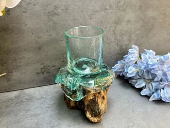 Handcrafted Root Wood And Molten Glass Bowl Candle Holder, 5 of 8