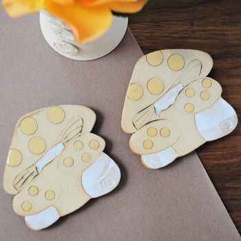 Ceramic Toadstool Mushroom Coasters With Yellow Dots, 3 of 6