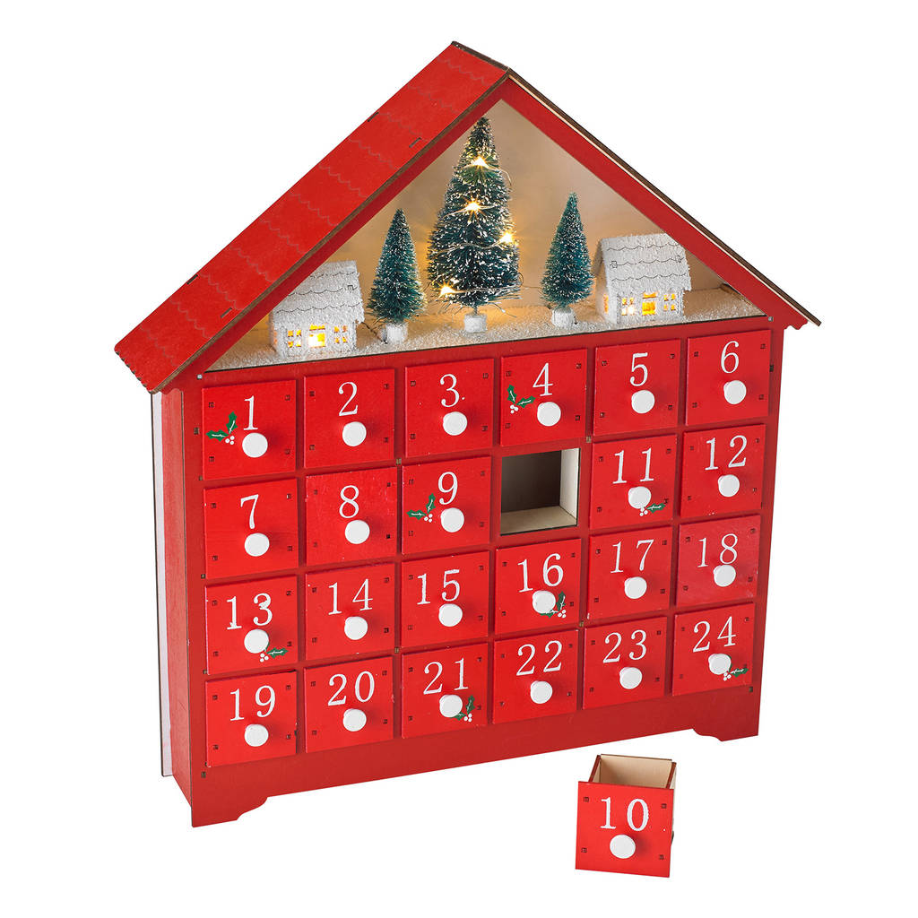 Denver Red Wooden Light Up Advent Calendar By Lights4fun ...