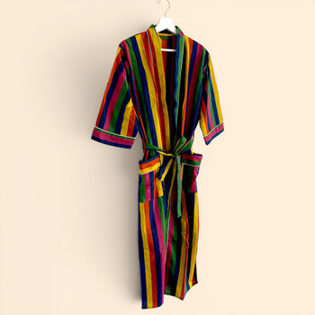Rainbow Stripe Print 100% Cotton Dressing Gown, 5 of 7