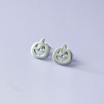 Spooky Jack O Lantern Pumpkin Stud Earrings, 2 of 3