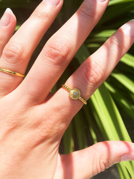 Gold Plated Engraved Stackable Solis Sun Ring, 2 of 6
